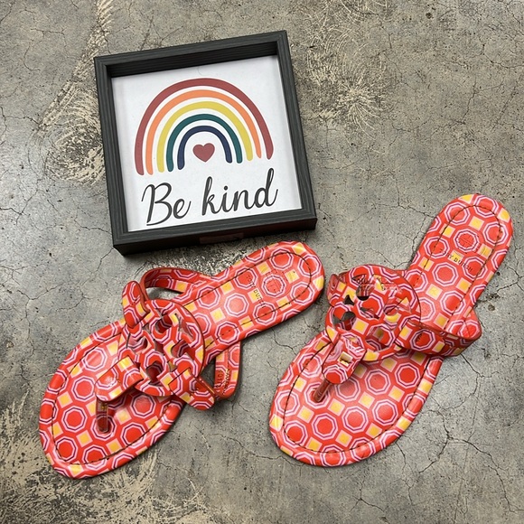 Tory Burch orange yellow print sandals - Picture 3 of 7